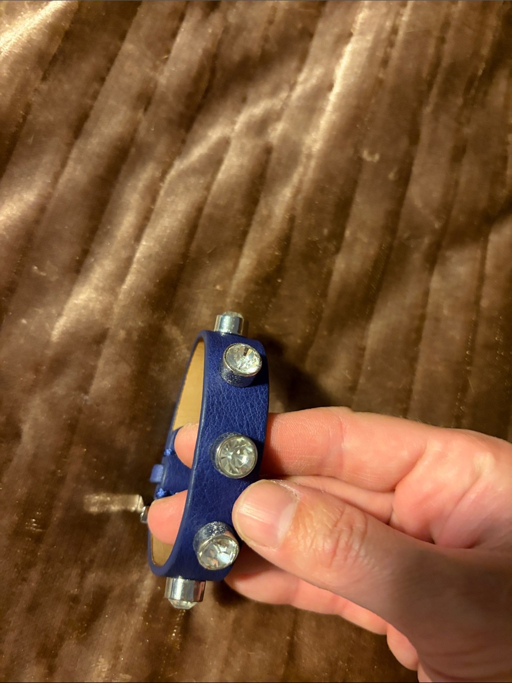 Juicy Couture Blue Leather Studded Wrap Bracelet with Crystal Accents